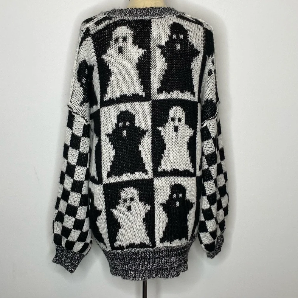 Fantastic Fawn Black White Ghost Checkered Sweater